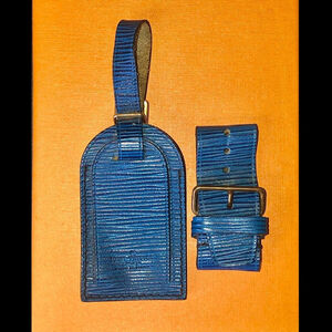 Louis Vuitton Blue Epi Leather Luggage Tag and Poignet Set